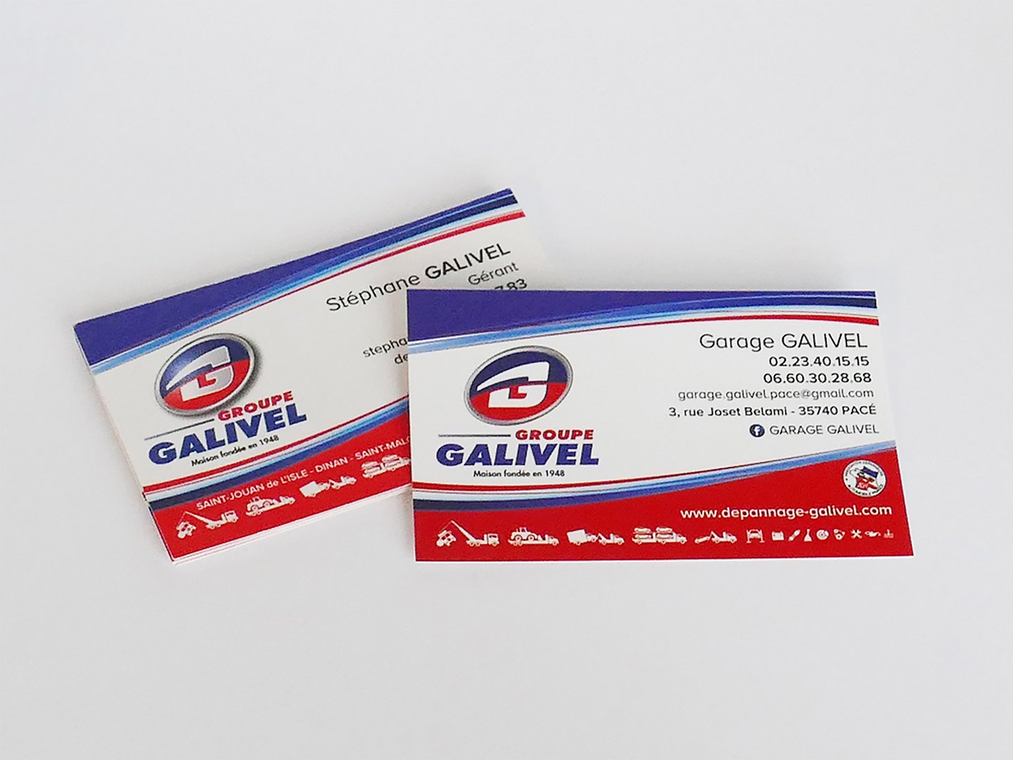 Cartes de visite du Groupe Galivel avec logo et coordonnées