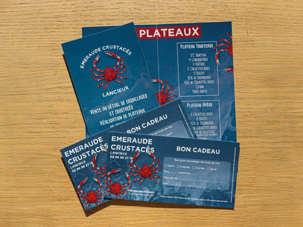 Bon cadeau et dépliant du mareyeur Emeraude Crustacés